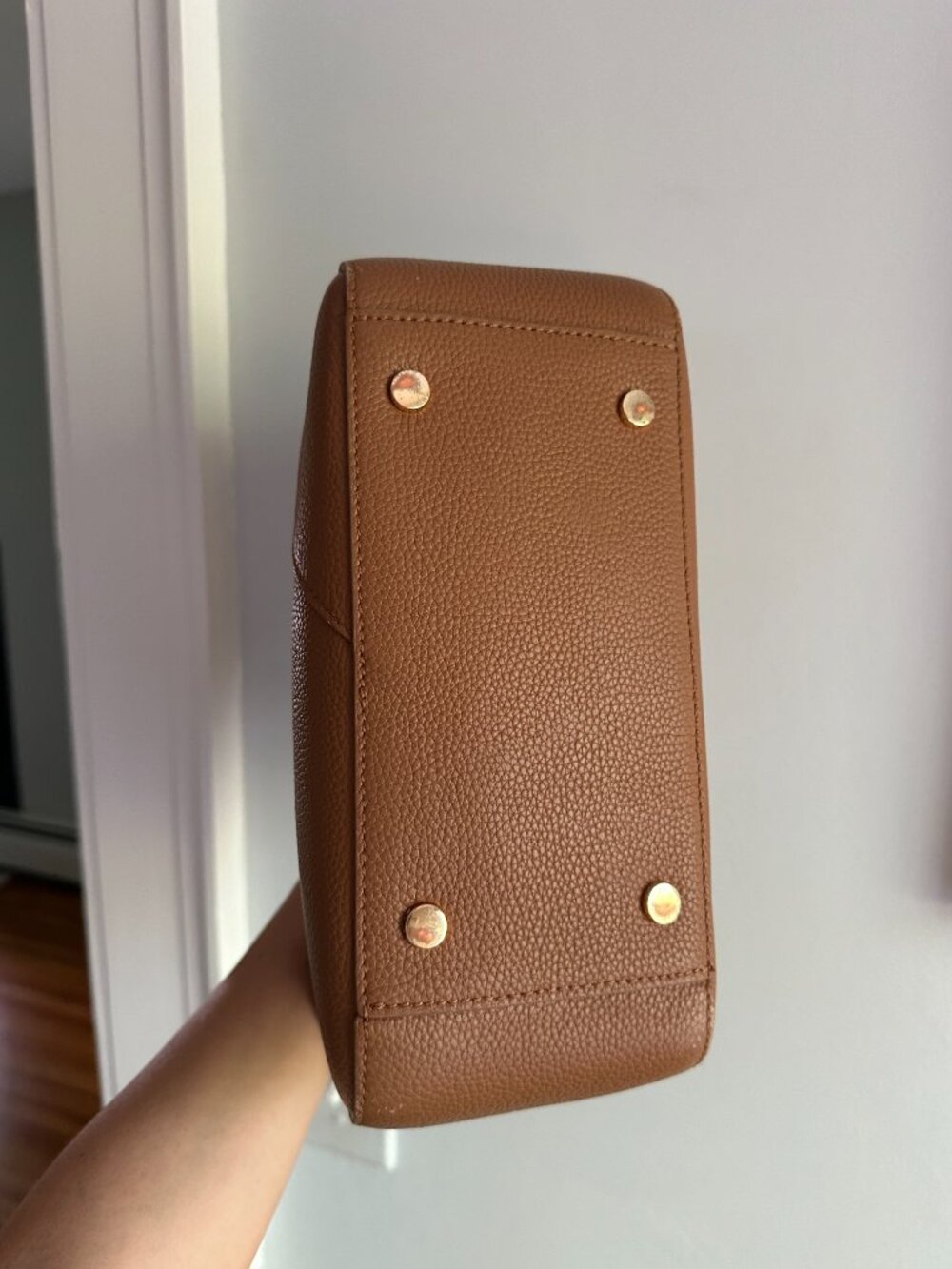 Quince Italian Leather Patchwork Crossbody Bag Cognac Color - Picture 9 of 16